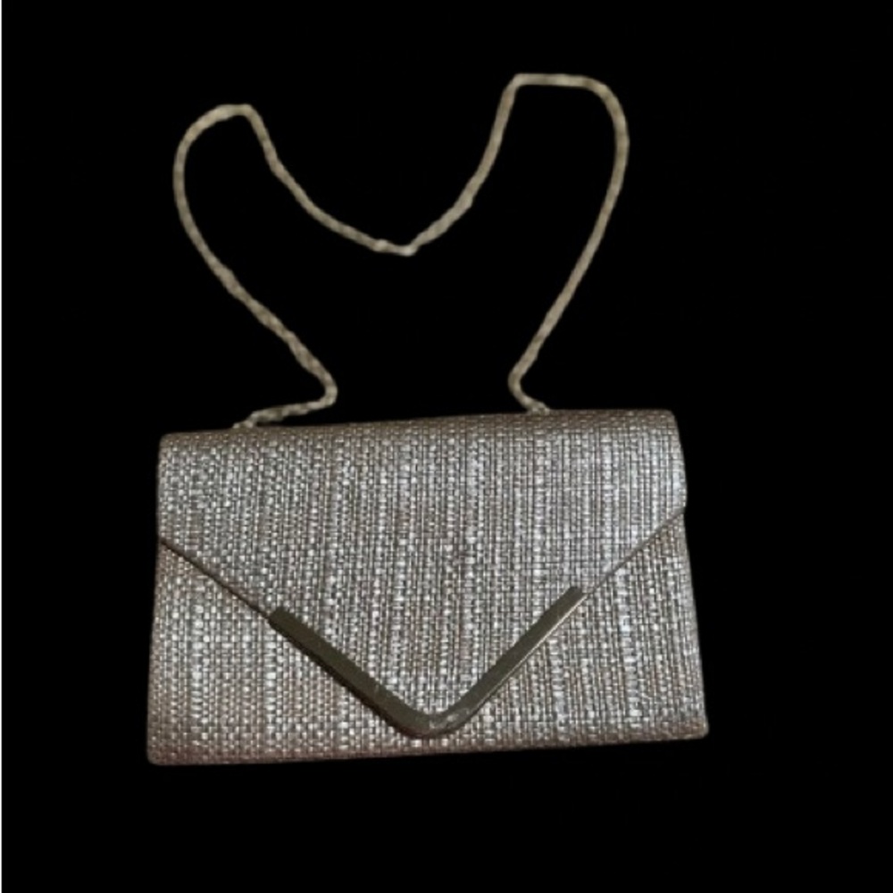Kate Landry Evening Clutch Bag with Chain Strap - Gold